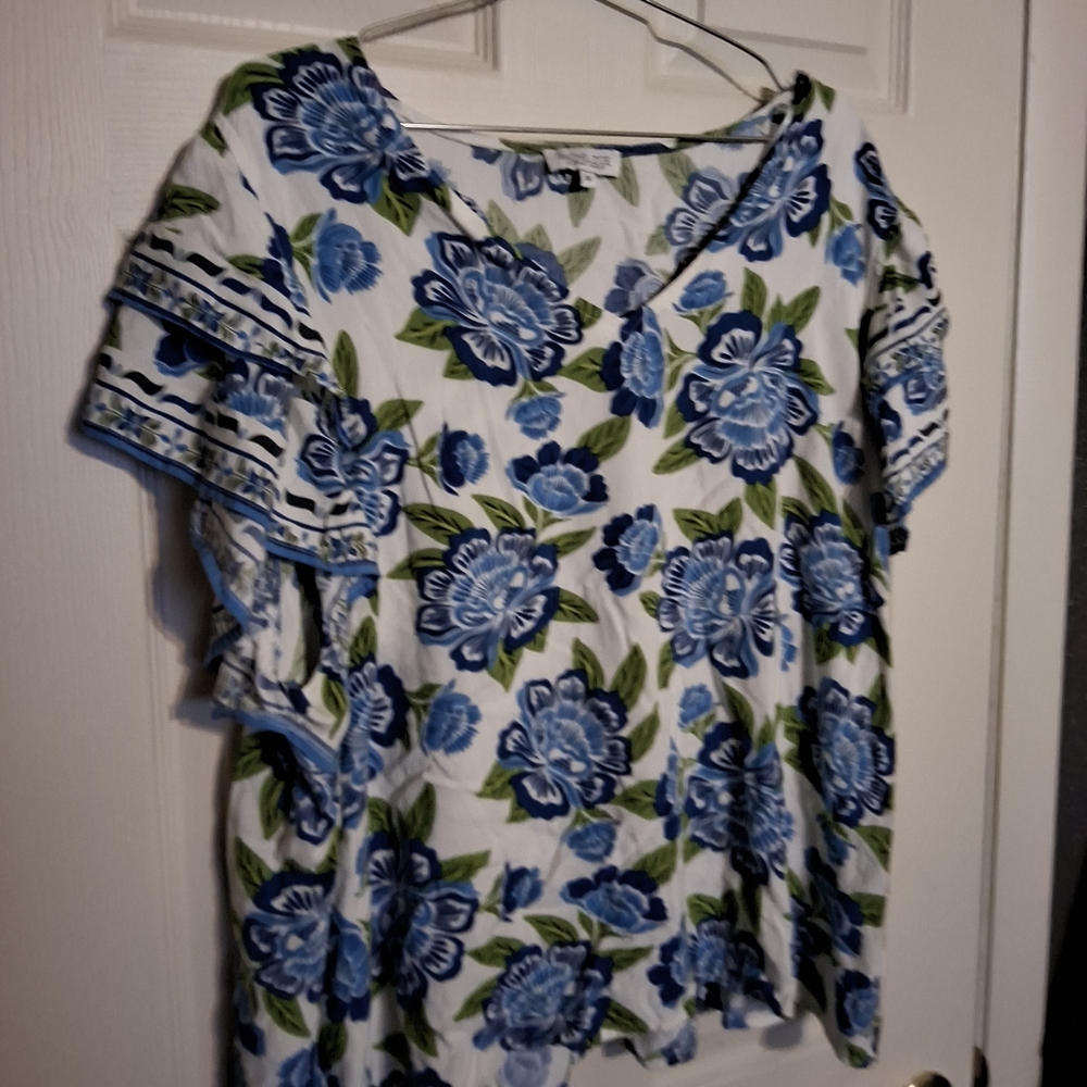 Rachel Zoe Blue and Green Floral Blouse